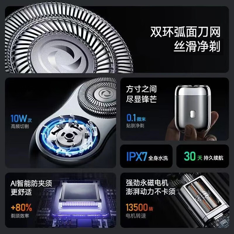 小米夹电动剃须刀蓝色迷你便携水洗胡须刀 商品图片2